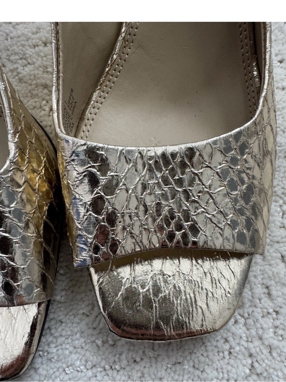 Tahari Gold Snakeskin Open Toe Slingback Stiletto Heels Womens 8 - Picture 4 of 7